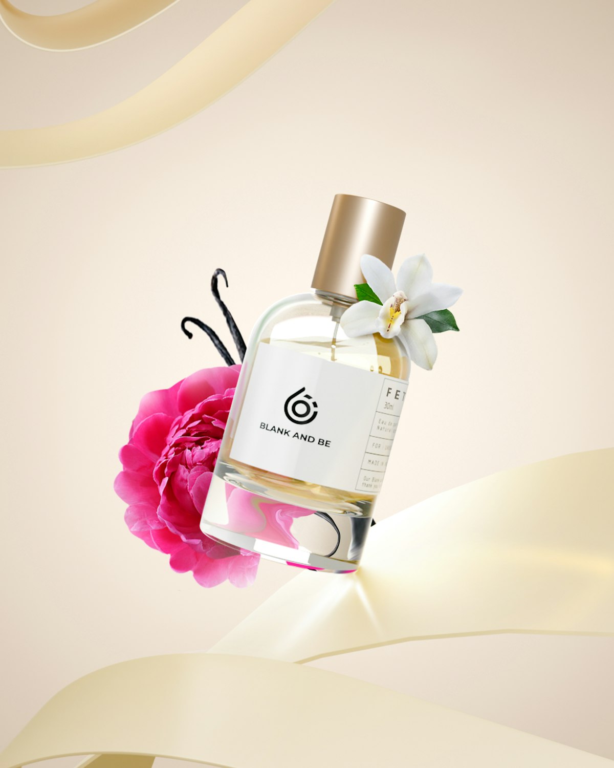 Rose and vanilla perfume bottle product photo